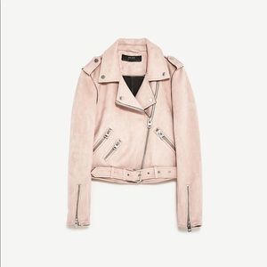 Zara Faux Suede Pink Moto Jacket NWT